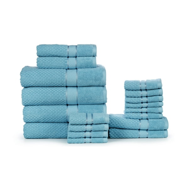 Ultimate Bathroom Towel Package 18-Piece, 4 Bath Towels, 4 Hand Towels, 10 Washcloths, Quick-Dry, Plush Texture, Gift-Ready, Blue