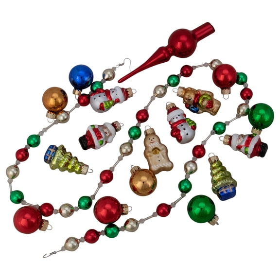 18-Piece Beaded Garland Mini Tree Topper and Figure Christmas Ornament Set