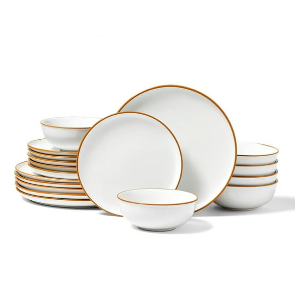 18-Piece Ceramic Dinnerware Set Service for 6 - White Scratch Resistant Round Plates and Bowls, Dishwasher & Microwave Safe for Dessert, Salad, Soup, Pasta