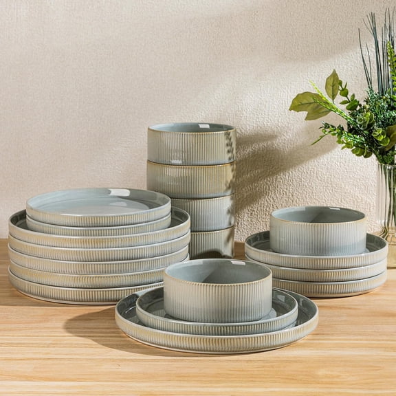 18-Piece Ceramic Dinnerware Set for 6 in Desert Sage