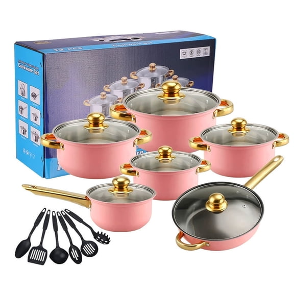 18 Piece Cookware Set, Kitchen Nonstick Pots and Pans Set with Glass Lid for Cooking, Induction & Dishwasher