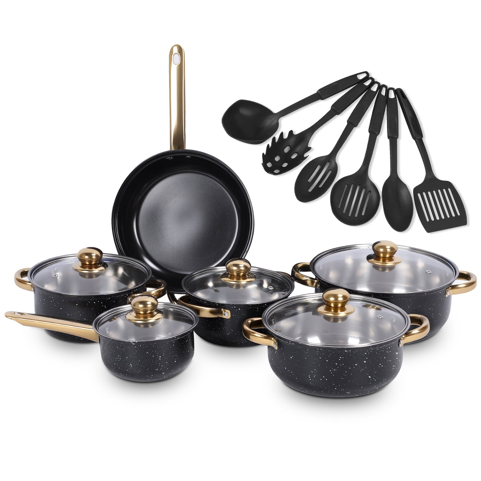 18 Piece Cookware Set, Kitchen Nonstick Pots and Pans Set with Glass Lid for Cooking, Induction & Dishwasher