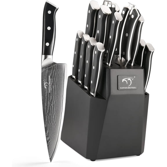 18-Piece Damascus Kitchen Knife Sets with VG10 Core Blades, 67-Layer Damascus Steel, ABS Ergonomic Handle, Compact Knife Block Design, Suitable for Placement in Small Spaces