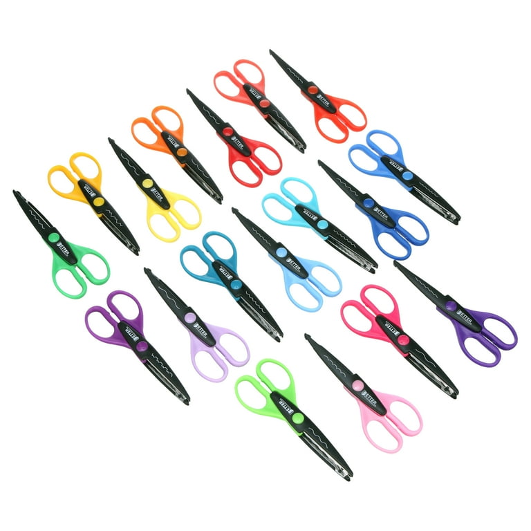 18 Piece Decorative Edge Craft Scissors by Better Office Products 18 Colors and Edge Designs 6 Inch Length 2.5 Inch Blades Assorted 18 Count