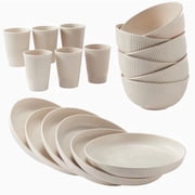 18-Piece Dinnerware Set, Service for 6 with Plates and Bowls, Dishwasher and Microwave Safe, Beige