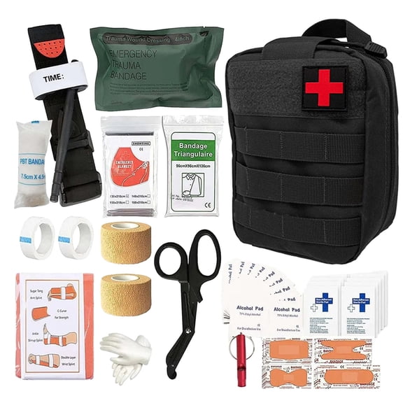 18-Piece Emergency Survival First Aid Kit, Tactical Trauma Bag with MOLLE Webbing, Portable Outdoor Medical Kit for Camping, Hiking, Car Travel, and 72-Hour Disaster Preparedness