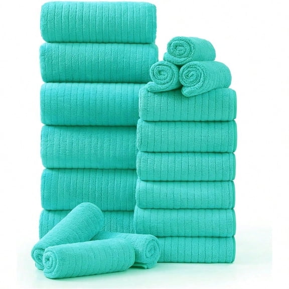 18 Piece Family Bath Towel Set Include 6 Bath Towels6 Hand Towels and 6 Washcloths Soft Bathroom Towel with Hanging Loops Highly Absorbent Quick Dry Towels Set for Bathroom Hotel and Spa- Dark Cyan