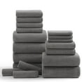 thumbnail image 1 of Kebury 18 Piece Family Bath Towels Set - 6 Bath Sheets, 6 Hand Towels & 6 Washcloths - Microfiber Shower Towels with Hanging Loop Absorbent Ultra Soft Towels for Bathroom Spa Gym- Dark Grey, 1 of 7
