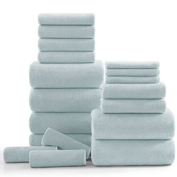 Kebury 18 Piece Family Bath Towels Set - 6 Bath Sheets, 6 Hand Towels & 6 Washcloths - Microfiber Shower Towels with Hanging Loop Absorbent Ultra Soft Towels for Bathroom Spa Gym- Mint Green