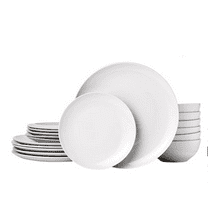 18-Piece Kitchen Dinnerware Set, Plates, Dishes, Bowls, Service for 6, White Porcelain