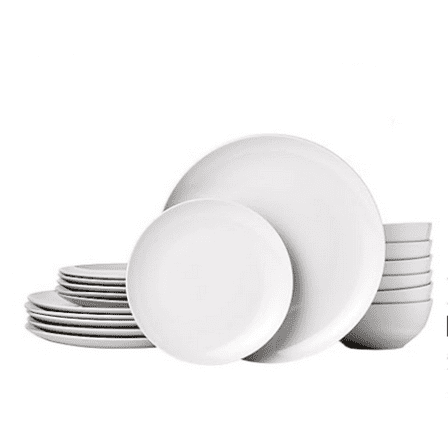 18-Piece Kitchen Dinnerware Set, Plates, Dishes, Bowls, Service for 6, White Porcelain