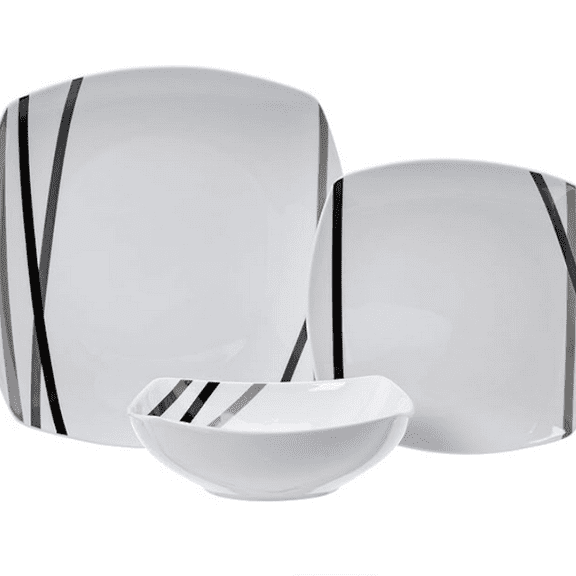 18 Piece Kitchen Dinnerware Set - Square Plates, Bowls, Service for 6 - Mod Beams