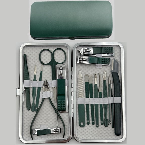 18-Piece Manicure Pedicure Set, Stainless Steel Nail Clipper Kit with Dark Green Travel Case, Portable Grooming Kit for Nail Care