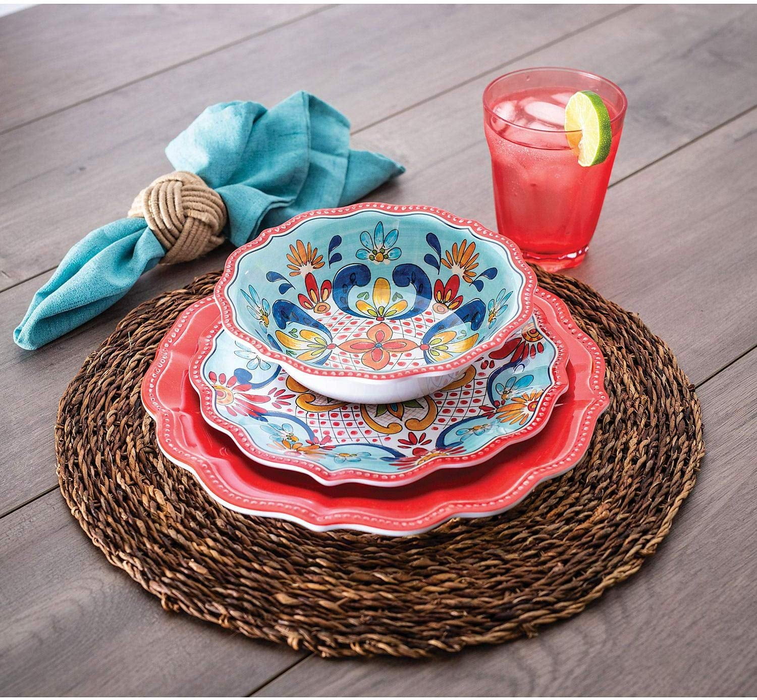 18 Piece Melamine Dinnerware Set Red Tuscan Elegance Walmart