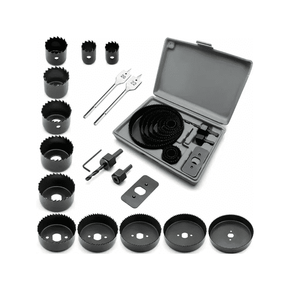 18 Piece Metal Hole Saw Set With Carrying Case Durable Round Circular Drill Bits For Wood Metal Home Improvement DIY Projects Compact Storage Case