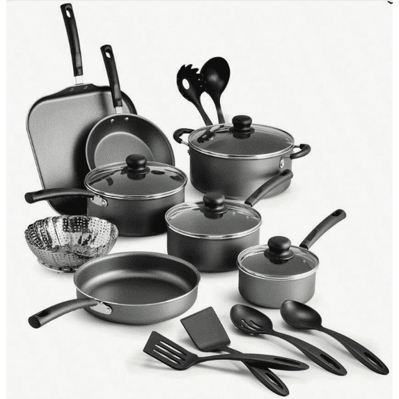 Primaware 18 Piece Non-Stick Cookware Set, Steel Gray