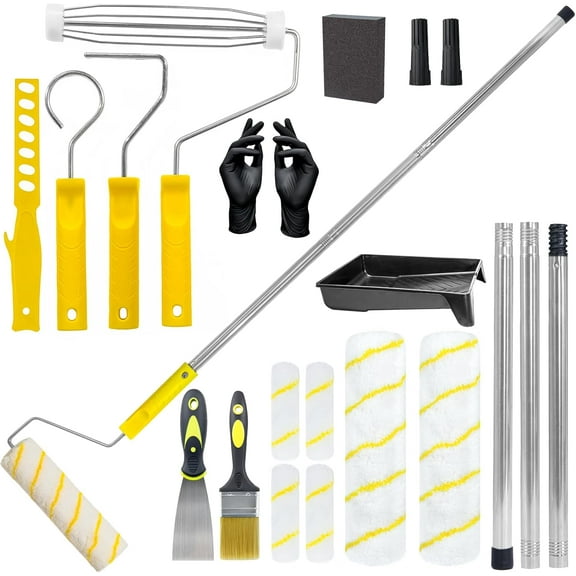 18-Piece Paint Roller Kit with 3.3ft Extension Pole, 4" & 9" Covers, Tray Brushes for Professional Painting, House Rolle Interior Walls, Ceilings Home Projects