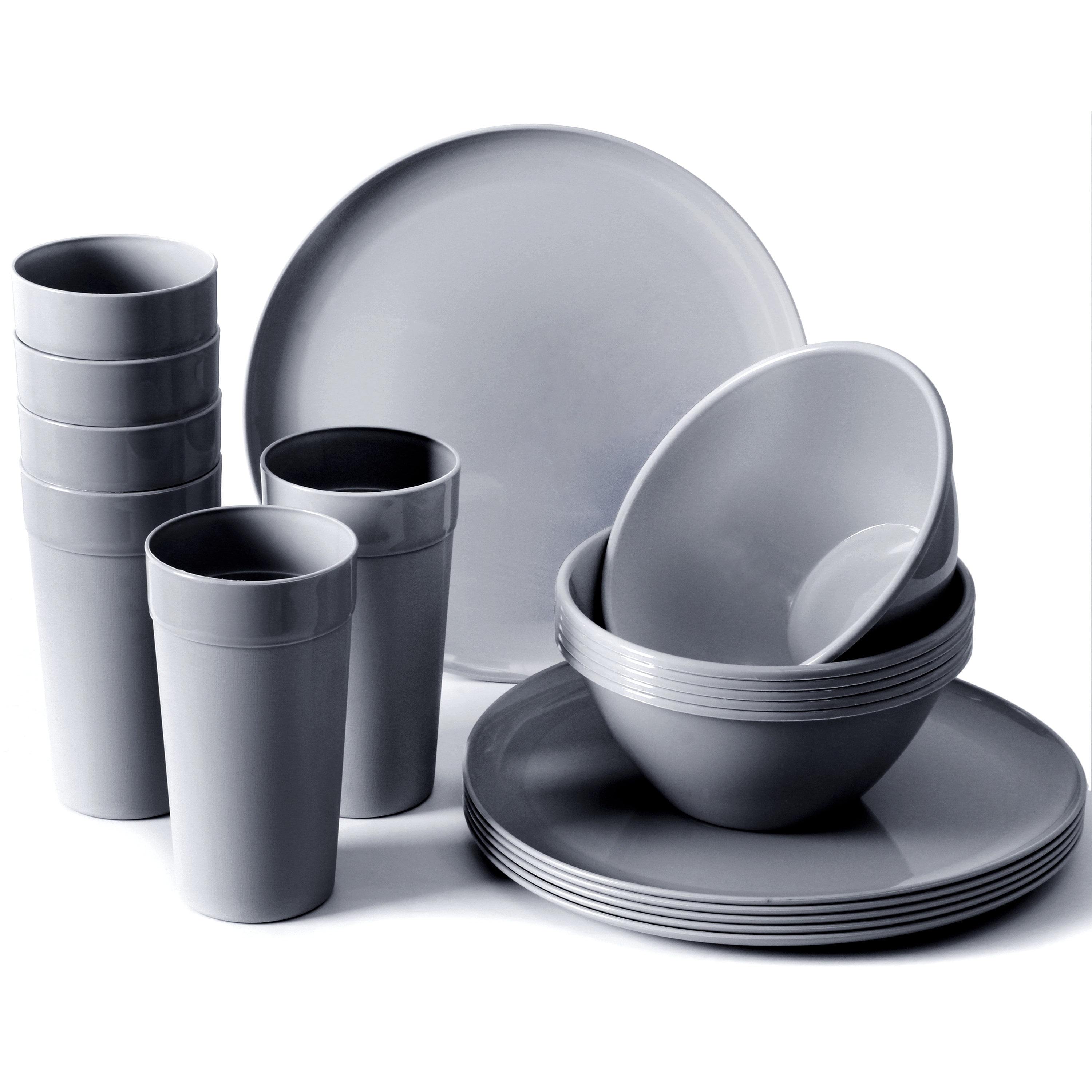 18 Piece Plastic Kitchen Dinnerware Set, Plates, Dishes, Bowls, Cups ...