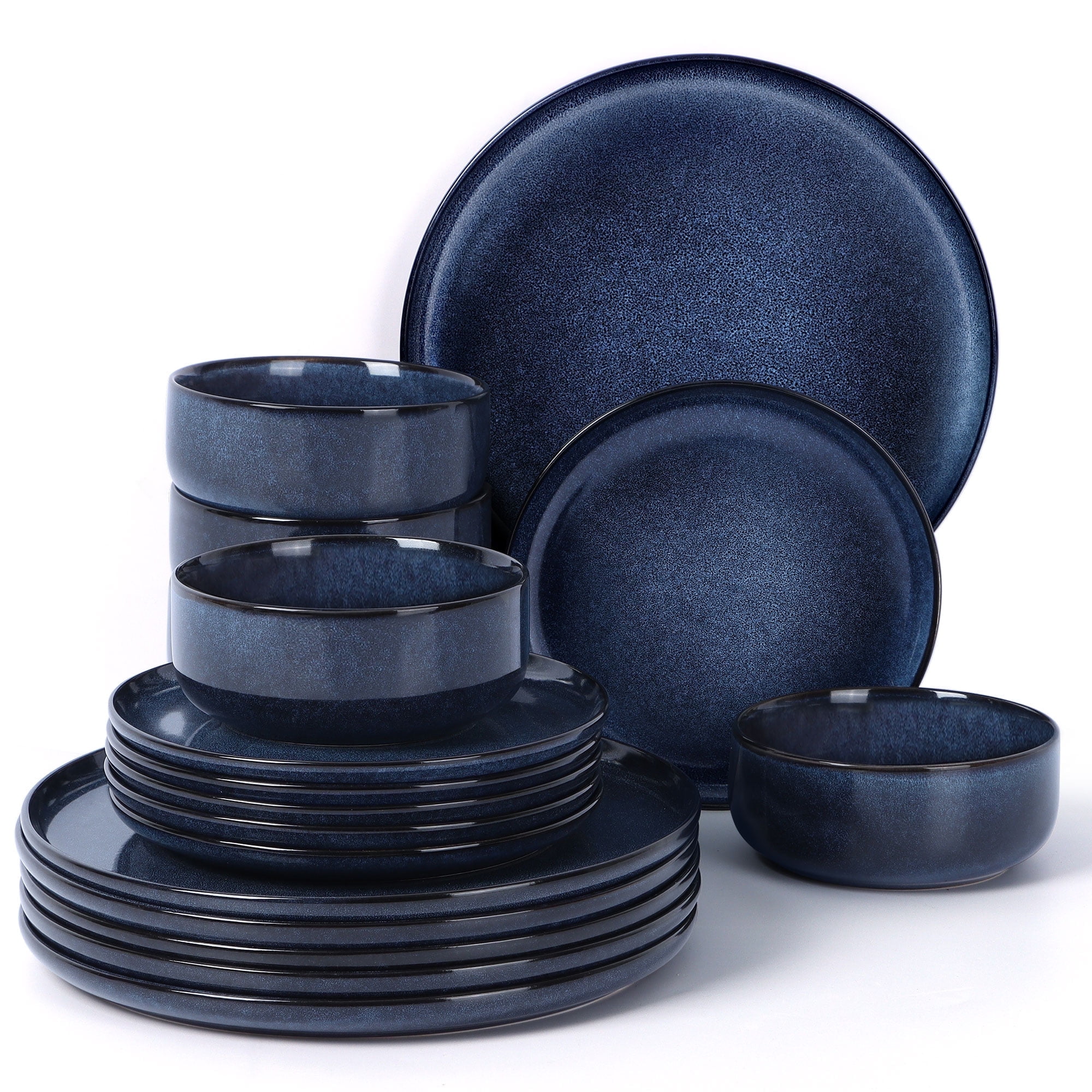 Onader Dinnerware Sets for 6, 18-Piece Plates and Bowls Set, Reactive Glaze Dishes, Stoneware Dinnerware set, Microwave & Dishwasher Safe - Deep Sea Blue - Walmart.com