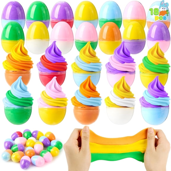 18-Piece Pre-Filled Easter Eggs with Dual-Color Butter Slime Putty for Kids Easter Basket Stuffers Party Favors Classroom Prizes and Goodie Bag Fillers