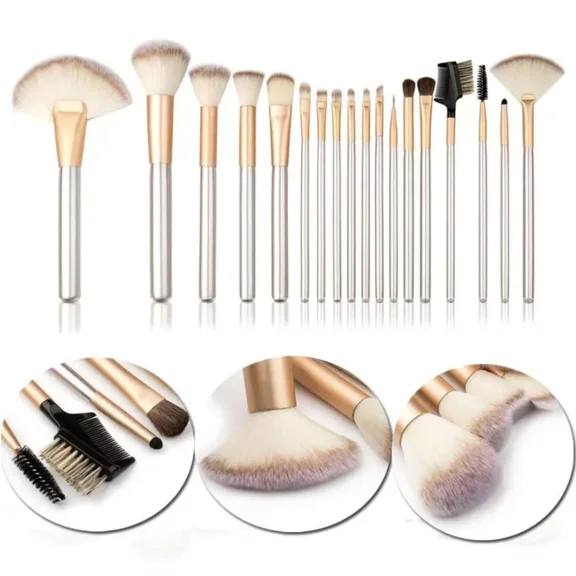 18-Piece Premium Luxury Makeup Brush Set - Professional Cosmetic Brush Collection with Elegant White & Cream Leather Case