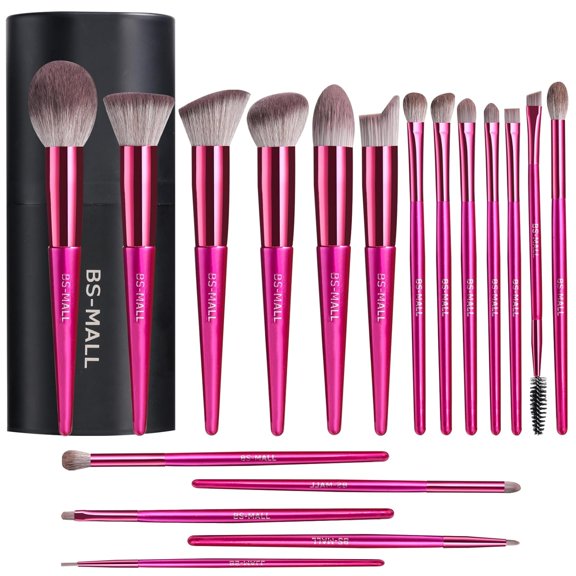 18-Piece Professional Black Makeup Brush Set with Round Container - Complete Cosmetic Brush Kit for Face and Eyes