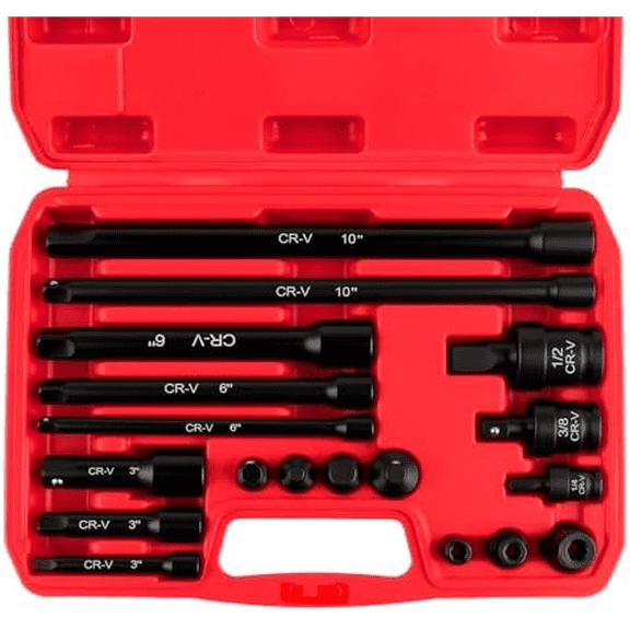 18-Piece Professional Impact Socket Extension Set with 1/4", 3/8" & 1/2" Drive Extension Bars, Socket Adapter Set, Swivel Universal Joints and Impact Coupler$$Tools & Hardware Other