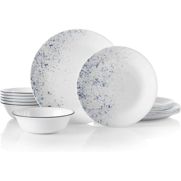 18-Piece Service for 6 Dinnerware Set Triple Layer Glass Chip Resistant Lightweight Round Plates and Bowls Indigo Speckle