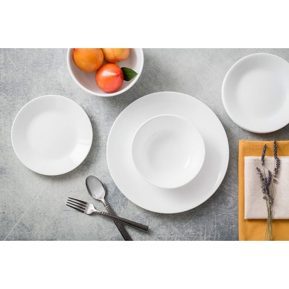 18-Piece Service for 6 Dinnerware Set Triple Layer Glass and Chip Resistant, Lightweight Round Plates and Bowls Set, Winter Frost White