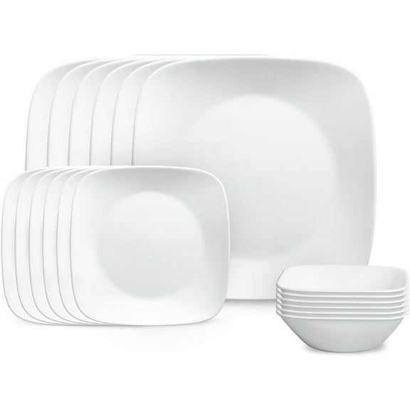 18-Piece Service for 6 Square Dinnerware Set with Triple Layer Glass and Chip Resistant, Lightweight Square Plates and Bowls Set