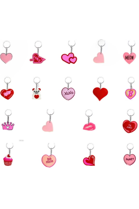 Cute Pink Heart-Shaped PVC Keychains, Valentine's Day Party Pendant Favors, 18-Piece Set