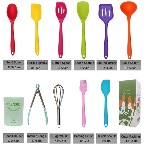 18-Piece Silicone Kitchen Utensils Set, Colorful Non-Toxic Cooking Tools, BPA Free, Heat Resistant to 446F, Suitable for Non-Stick Cookware, Includes Spoons, Spatulas, Tongs, Whisk, Ladle, Dishwashe