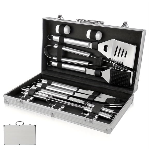 18 Piece Stainless Steel BBQ Grill Accessory Set With Aluminum Storage Case