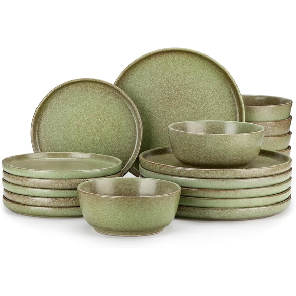 18-Piece Stoneware Dinnerware Set for 6 Dinner Plates Salad Plates and Bowls Microwave and Dishwasher Safe Mossy Green