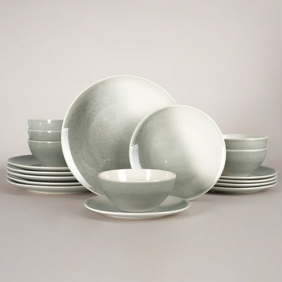 18-Piece Stoneware Dinnerware Sets, Gradient Color Dish Set For 6, Dishwasher And Microwave Safe