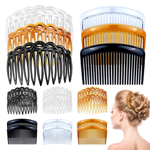 18 Piece Twist Comb Set - Plastic Side Hair Clips With 11/25 Teeth for Multiple Hairstyles, Girls and Women Hair Accessories (Black, Transparent, Brown)
