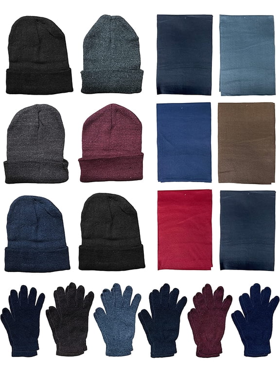 18 Piece Winter Set - Hats Gloves Scarves, For Men & Women, Bulk Cold Weather Kits