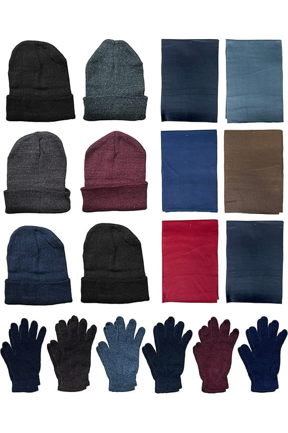 18 Piece Winter Set - Hats Gloves Scarves, For Men & Women, Bulk Cold Weather Kits