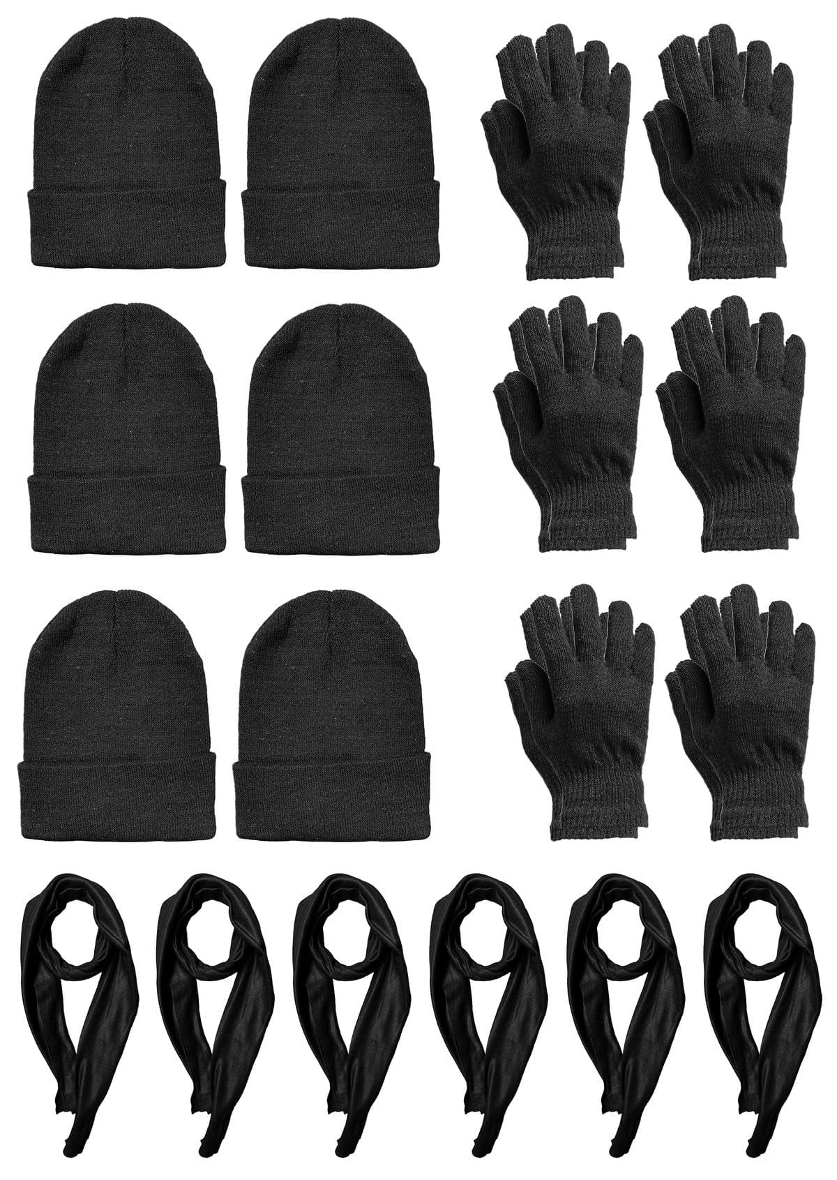 18 Piece Winter Set Hats Gloves Scarves, For Men & Women, Bulk Cold