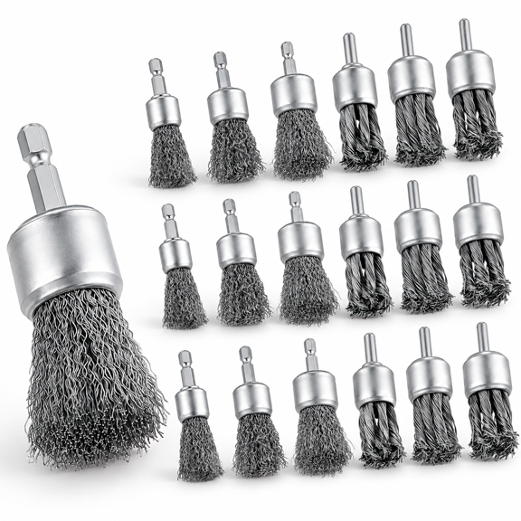18-Piece Wire Brush Set for Drill with 1/4 Inch Shank for Rust Removal, Stripping, and Polishing
