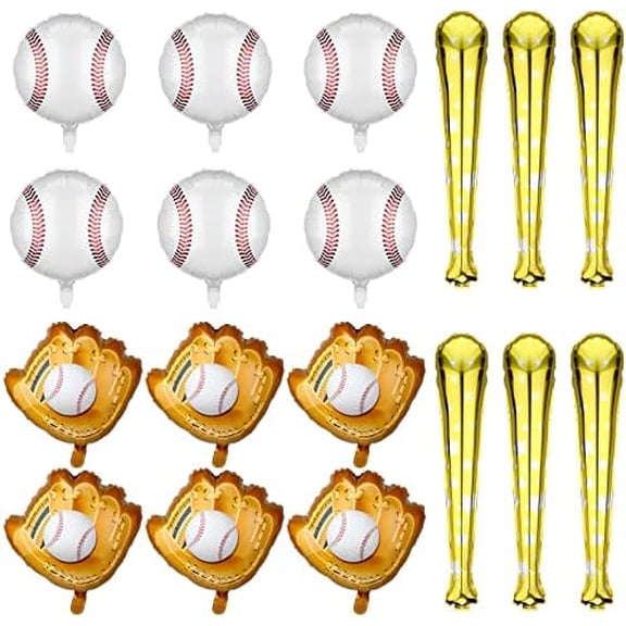 18 Pieces 18 Inch Baseball Balloons Baseball Foil Balloons 20 Inch Glove Jumbo 30 Inches Bat for Birthday Sports Theme Party Decoration Photo Props Supplies