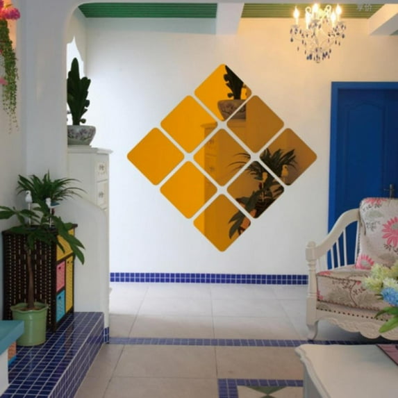 18 Pieces 3D Removable Acrylic Mirror Setting Wall Sticker Self-Adhesive Decal for Home Living Room Bedroom Decor