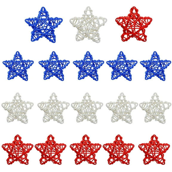 18 Pieces 4Th Of July Star Shaped Rattan Balls Decoration, Red White And Blue Decorative Hanging Wicker Balls For Patriotic Independence Day Home Decor Vase Bowl Filler Ornament Decoration P