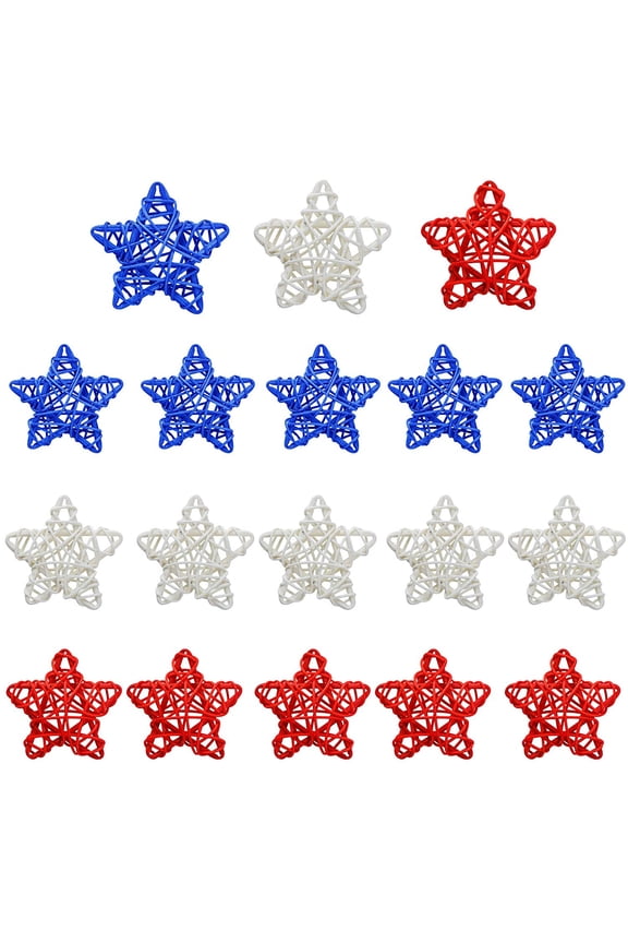18 Pieces 4th of July Star Shaped Rattan Balls Decoration, Red White and Blue Decorative Hanging Wicker Balls for Patriotic Independence Day Home Decor Vase Bowl Filler Ornament Decoration