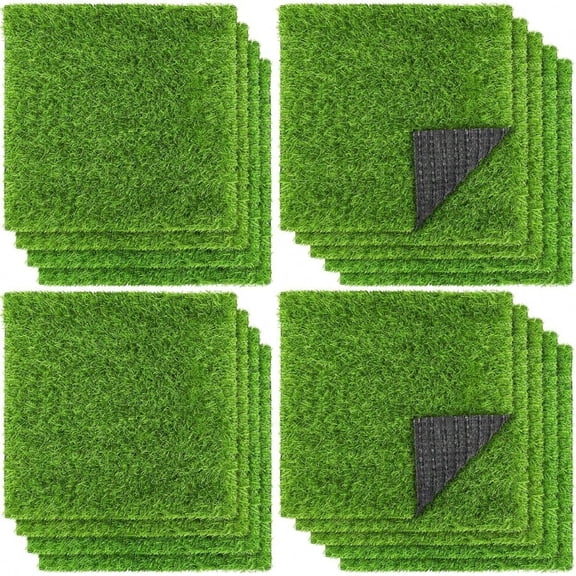 18 Pieces Artificial Grass Mat 12 x 12 Inch Synthetic Grass Square Mats Indoor Outdoor Patio Flooring Fake Turf Patch Tiles Realistic Grass Rug for DIY Crafts Miniature Garden Grass Green
