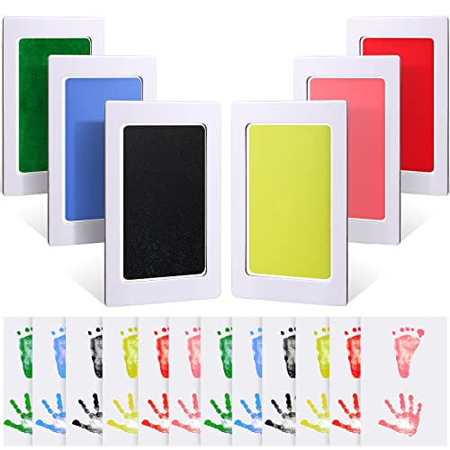 18 Pieces Baby Inkless Handprint and Footprint Kit 6 Safe Hand and Foot Ink Pad Clean Touch Dog Paw Print Stamp Kit and 12 Card for Newborn Registry Family Keepsake Baby Gift (Small)