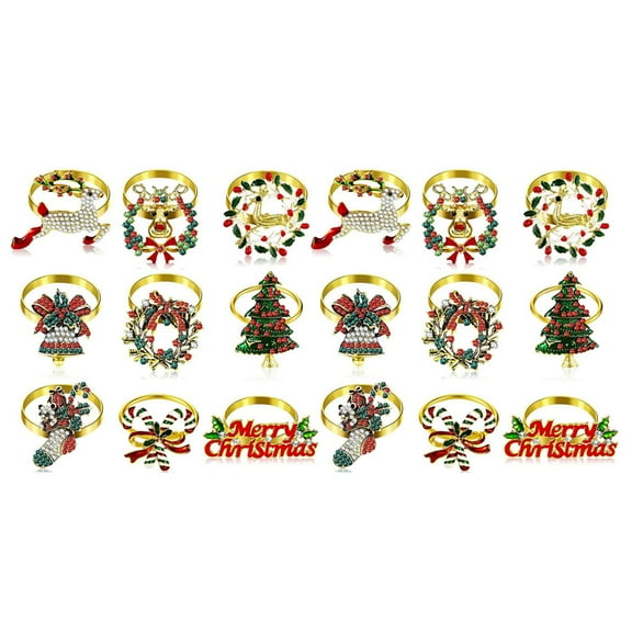 18 Pieces Christmas Napkin Rings Set Metal Holder Tree Ring Decor