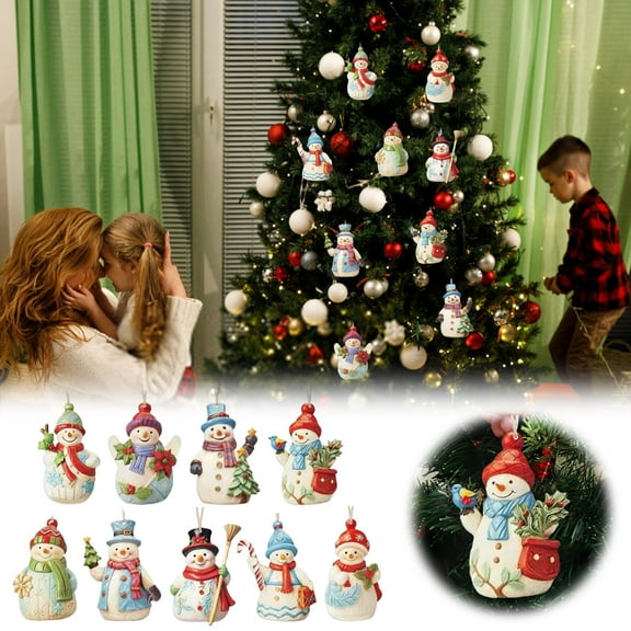 18 Pieces Christmas Snowman Wooden Ornaments Decoration Set for Tree Crafts Holiday Decor Xmas Party Supplies