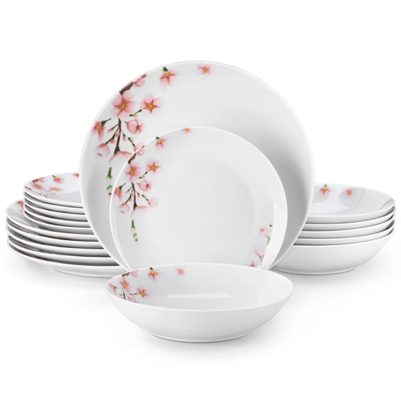 18 Pieces Dinnerware Sets For 6 Porcelain Plates And Set With Pink Flclassic Dishes Dining Ware Dinnerwave Dishwasher Safe Series Annie