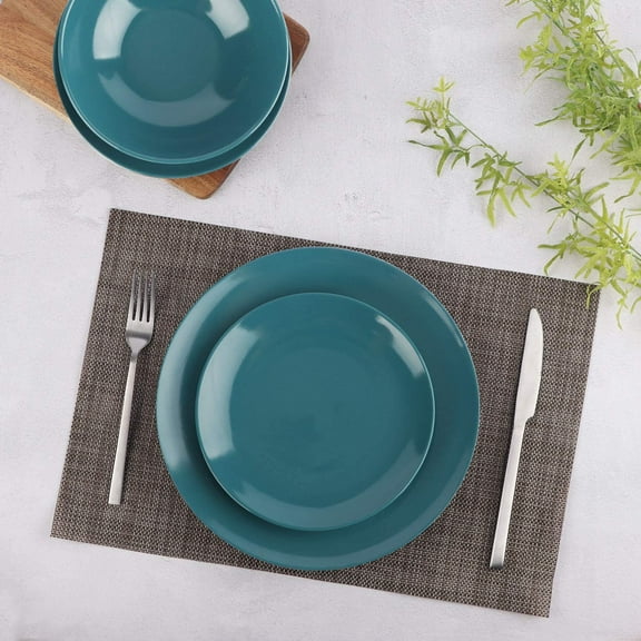 18 Pieces Dinnerware Sets, Plates and Bowls, Service for 6, Deep Teal